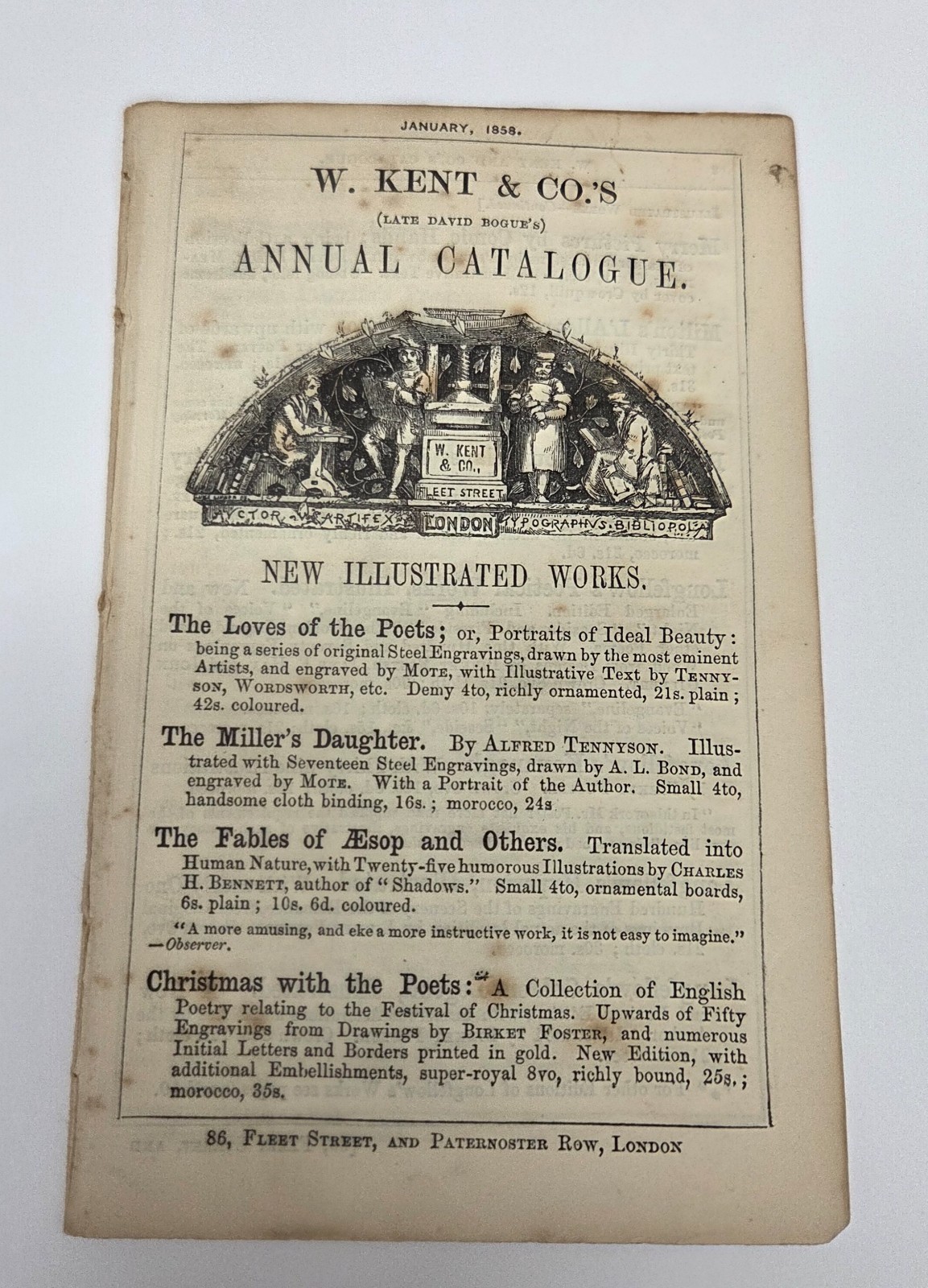 Rare 1858 W. Kent & Co. Book & Publications Catalog – 40 Pages London