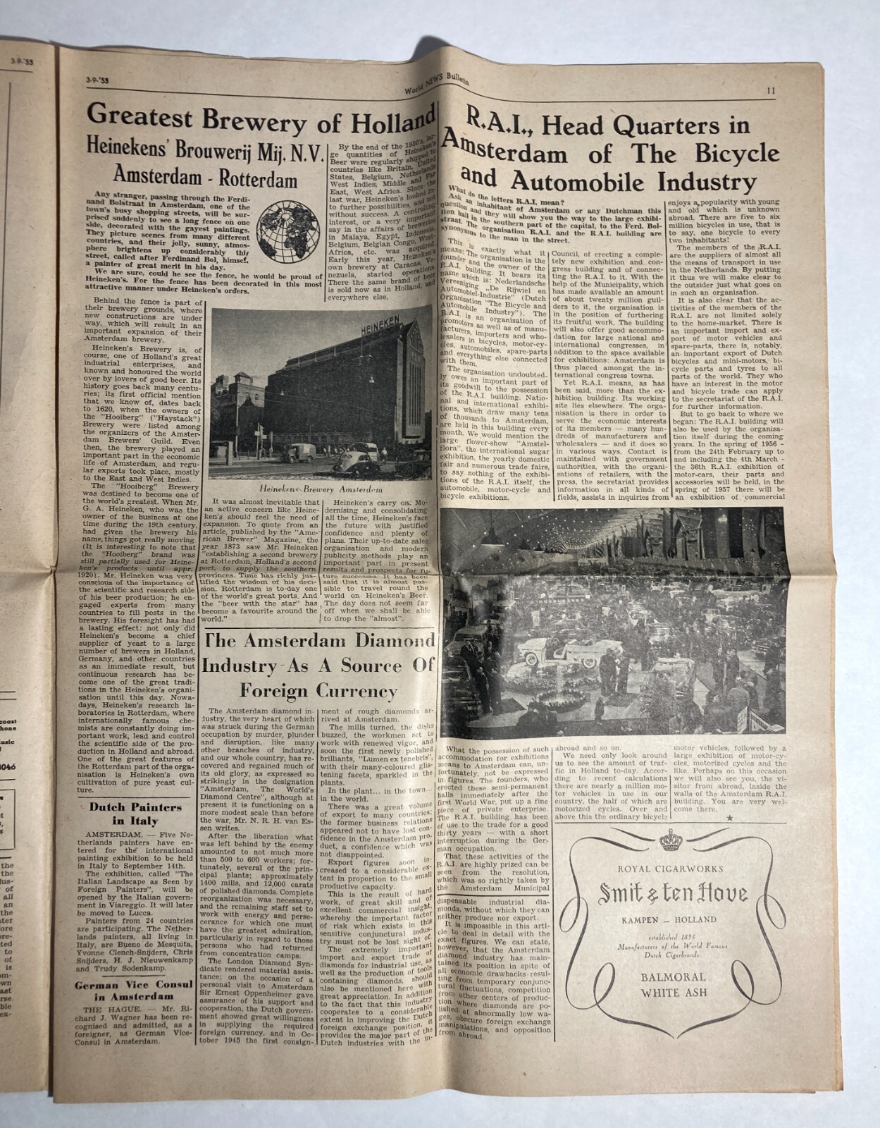 Holland World News Bulletin Amsterdam Vintage 1955 English German 2 Newspapers