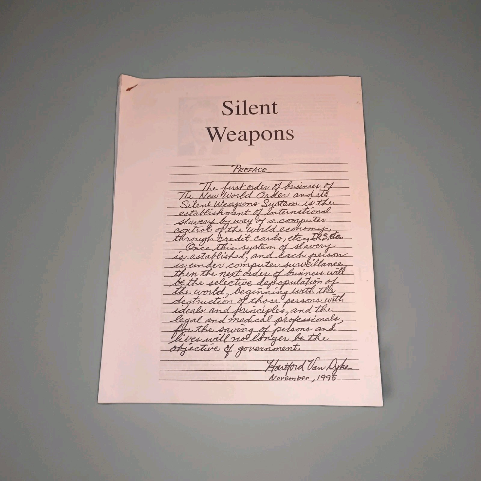 “Silent Weapons” By Hartford Van Dyke Manuscript