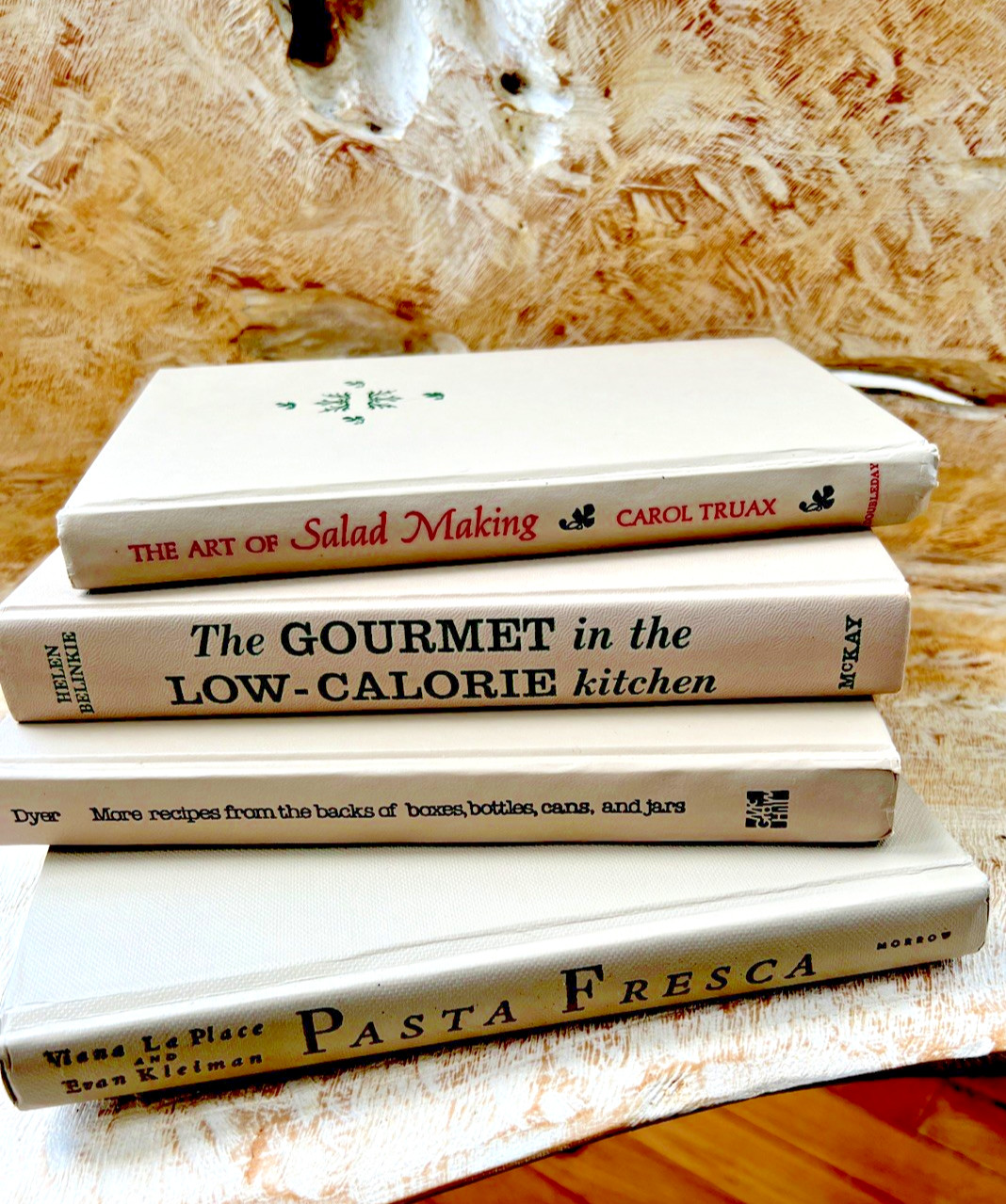 Cookbook Kitchen Shelf Decor Vintage 60s- 80s Shades of Beige Lot of 4