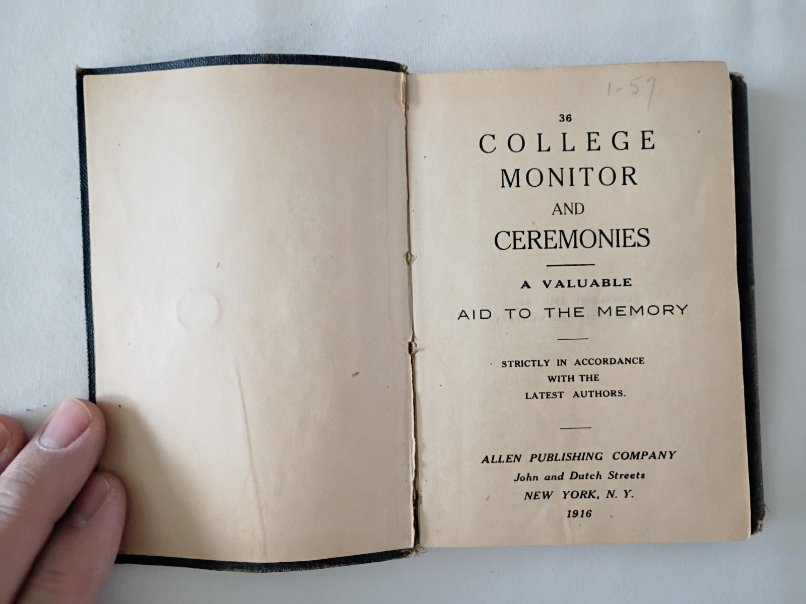 Rare Antique College Monitor & Cermonies Allen Publishing Softcover 1916 254 pp
