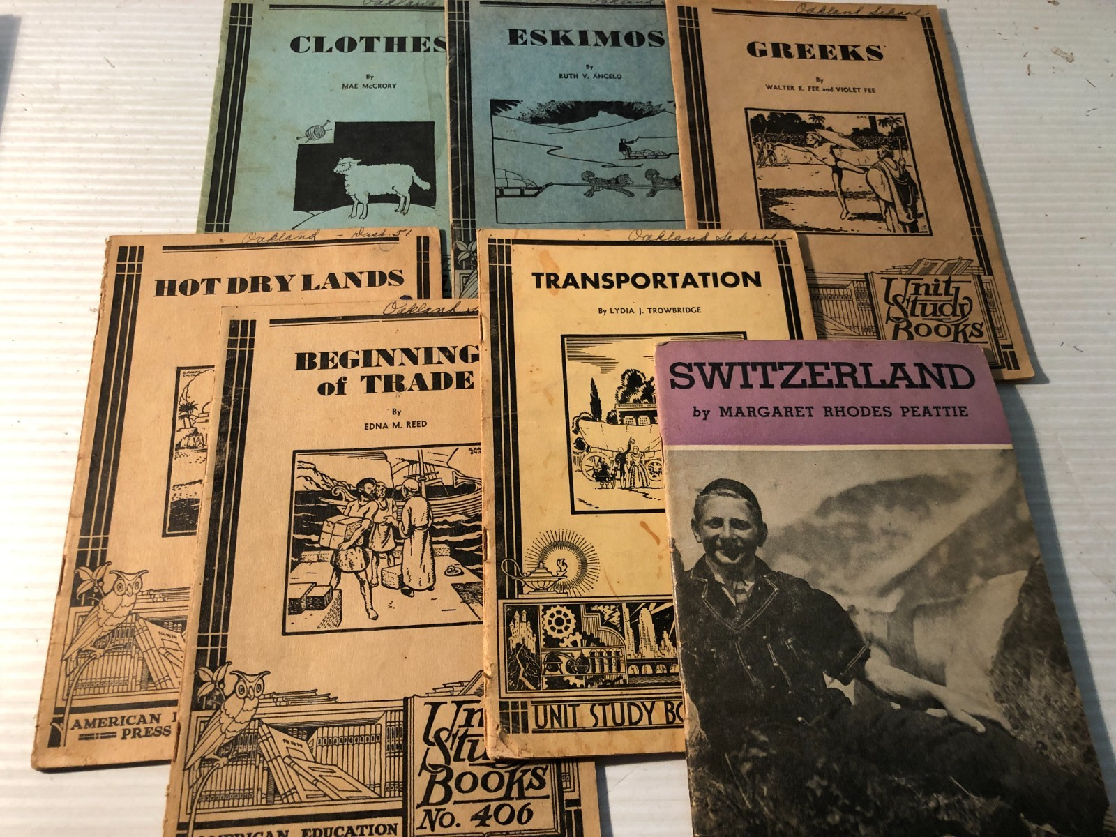 b Vintage lot of 7 UNIT STUDY BOOKS 1934 American Education Press Homeschool