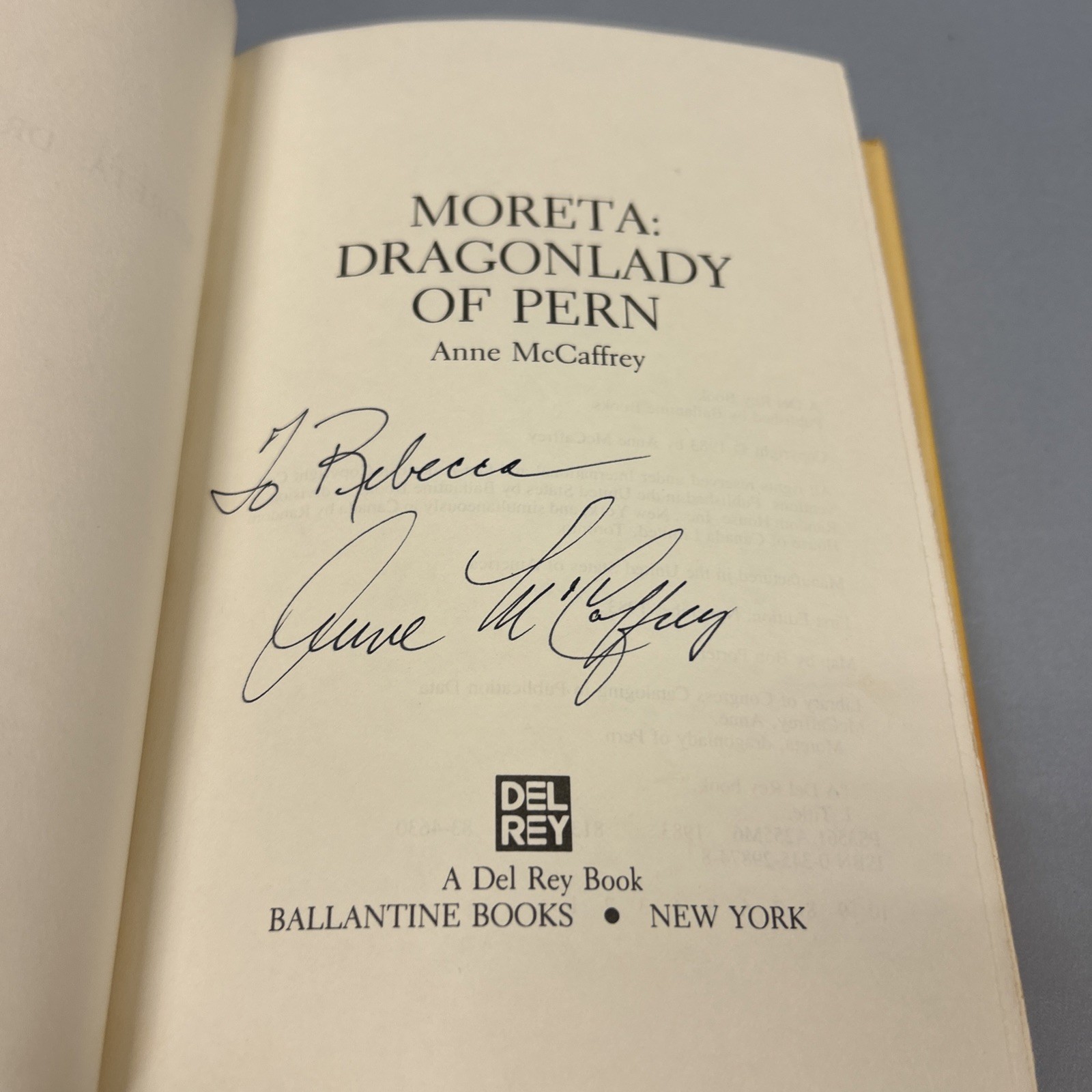 Moreta: Dragonlady of Pern by Anne McCaffrey SIGNED 1st Ed. HC/DJ Del Rey