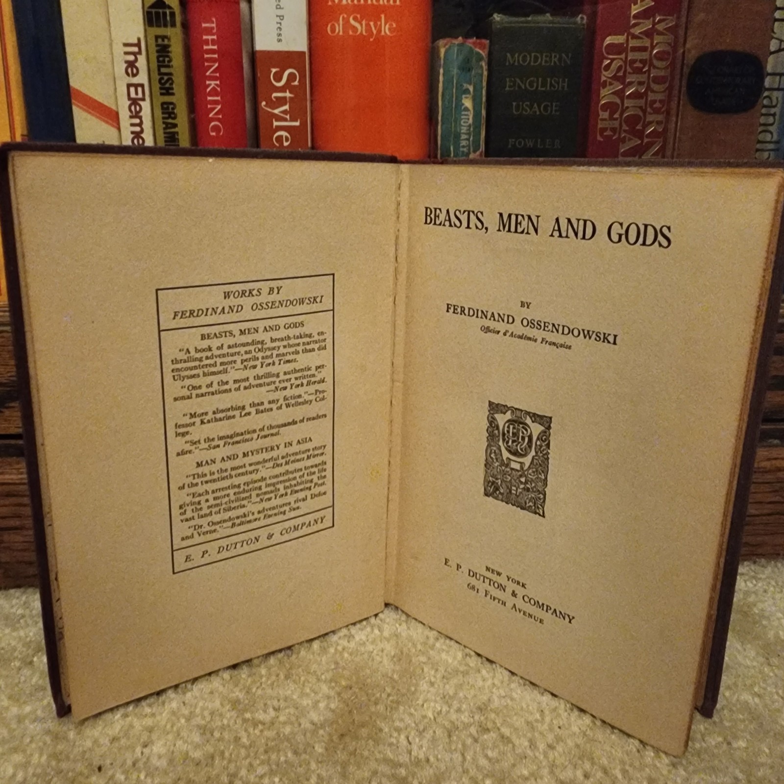 BEASTS, MEN AND GODS Ferdinand Ossendowski 1926 1st Edition 30th Printing