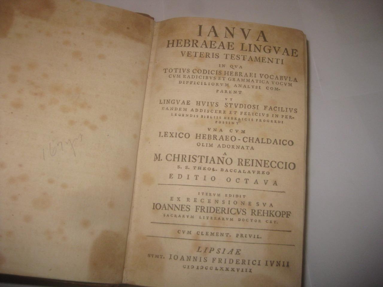 1788 CHRISTIAN HEBRAIST Ianva Hebraeae lingvae Veteris Testamenti – Reineccius