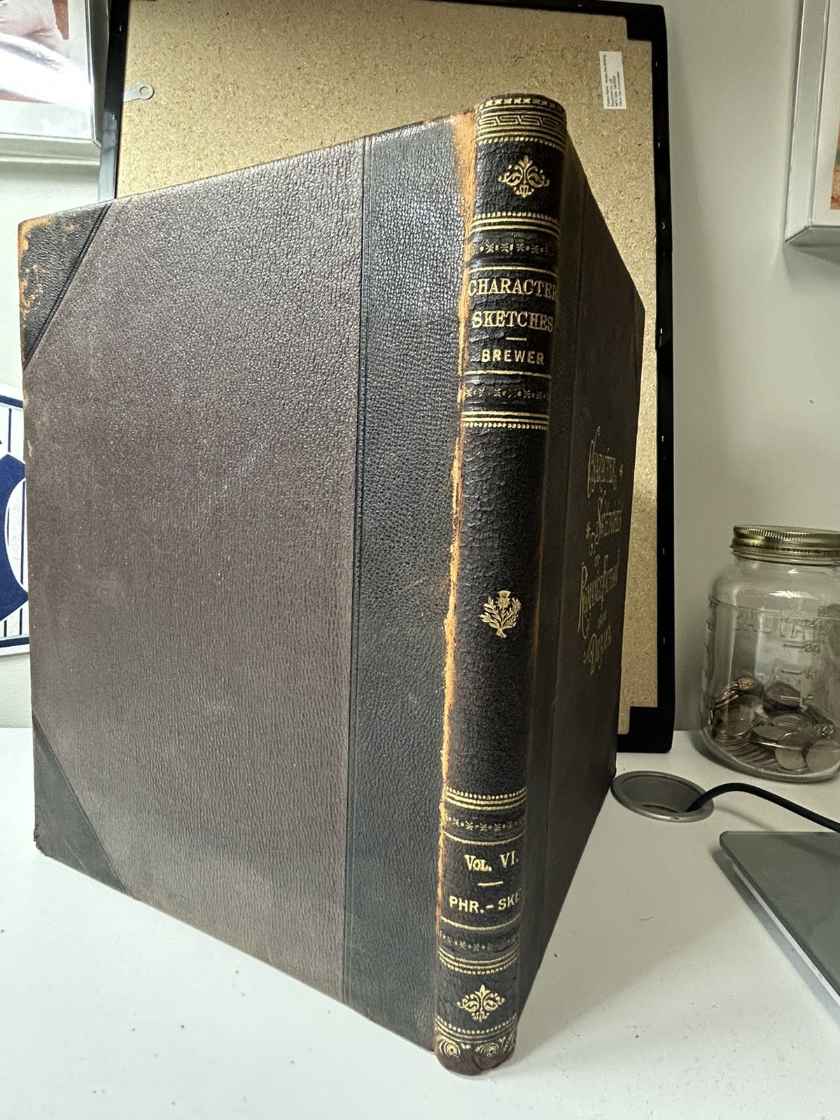 Antique 1902 Brewer Character Sketches Romance 8 Vol Complete Brown Leather Set