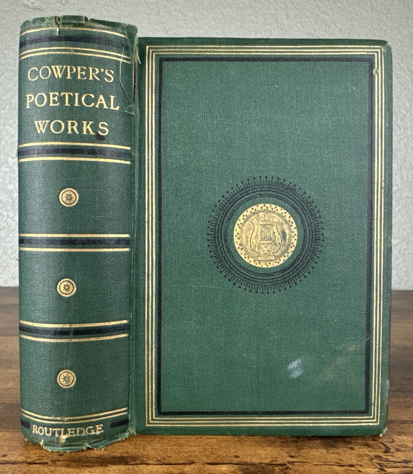 THE POETICAL WORKS OF WILLIAM COWPER ANTIQUE 1867 ILLUSTRATD HC GREEN/GOLD DECOR