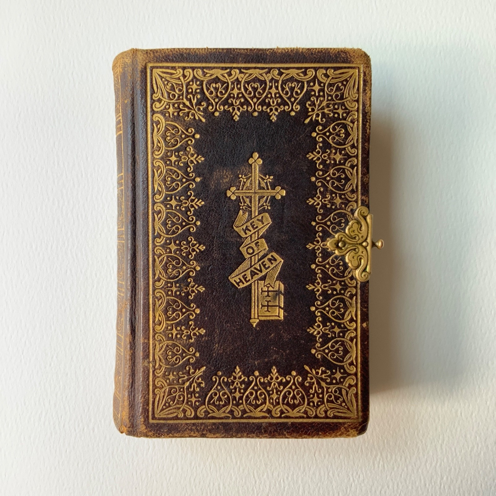 1875 Key of Heaven Antique Catholic Prayer Book Benziger Gilt 3×5 Fair