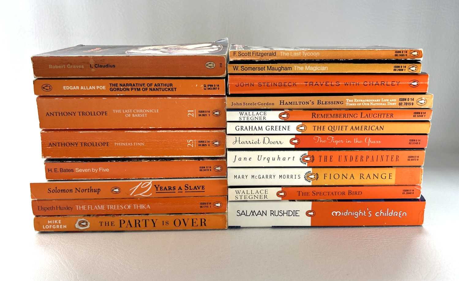 Penguin Orange Spine Book Lot 19 Vol Stegner Steinbeck Trollope Rushdie Poe