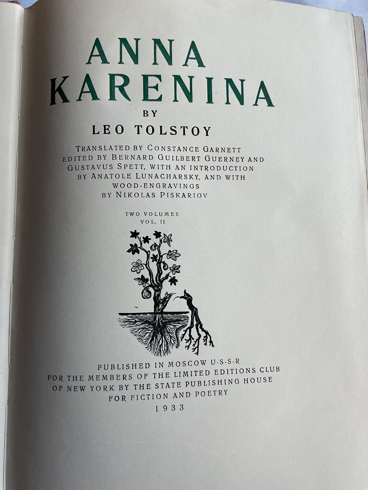 Anna Karenina by Leo Tolstoy – 1933 Two Volumes
