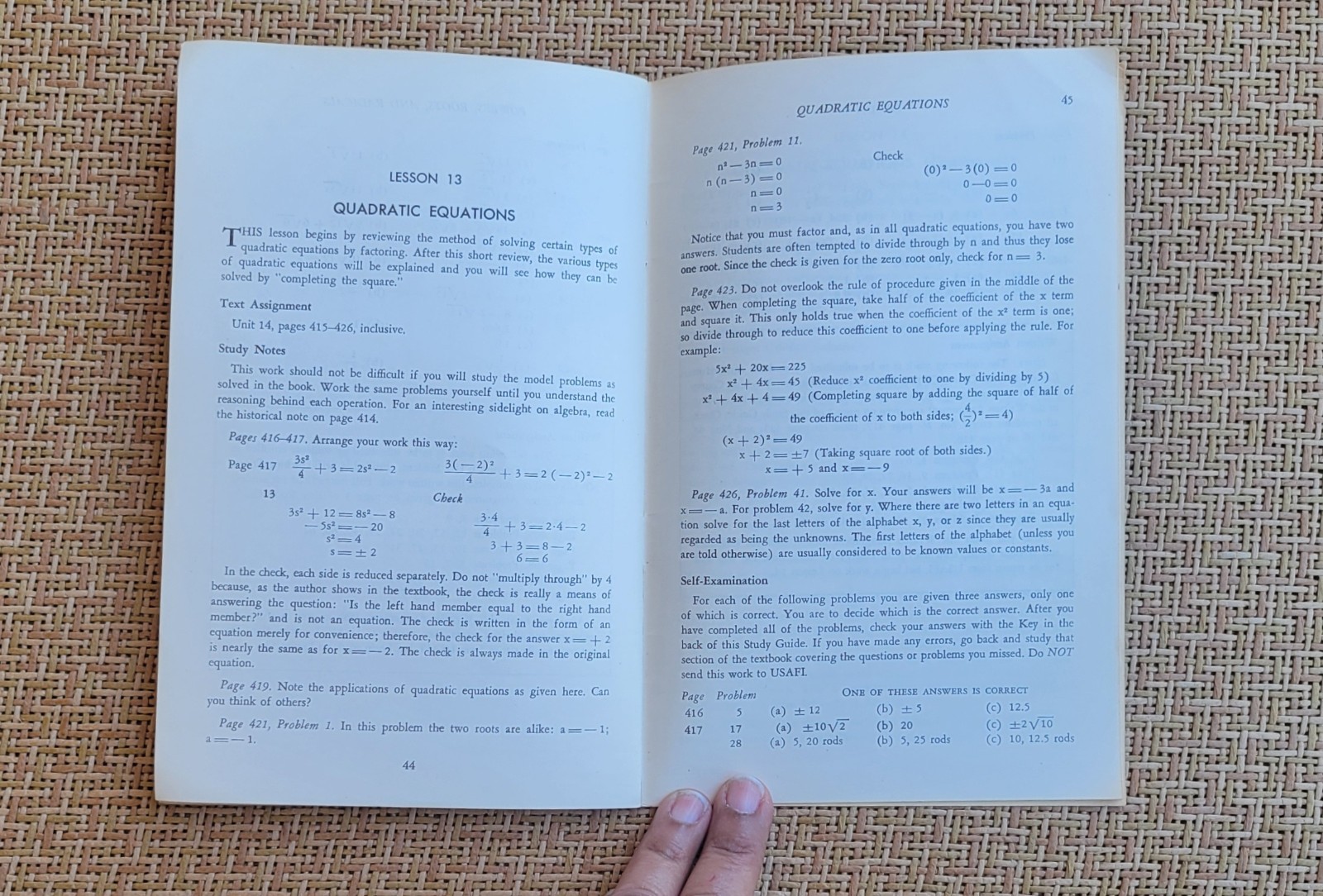 Vintage 1952 Booklet: Study Guide for Beginning Algebra II by US Armed Forces
