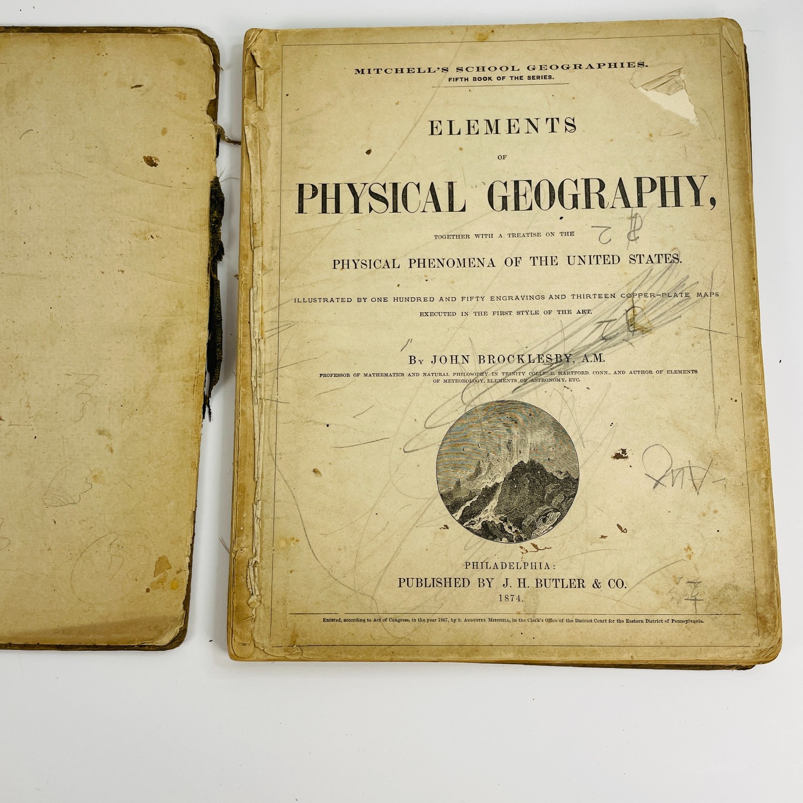 2 Antique Textbooks Mitchell’s Geography 1845 Physical Geo Brocklesby 1874 Maps