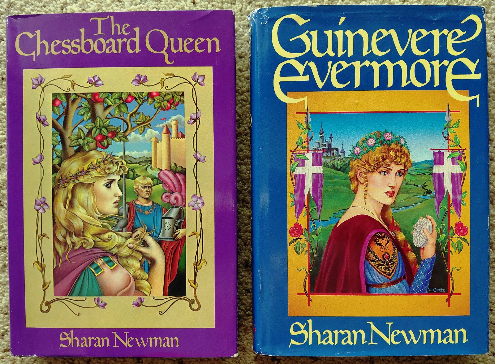 ~SHARAN NEWMAN~ LOT of 2 HC 1st Edition The Chessboard Queen, Gunievere Evermore
