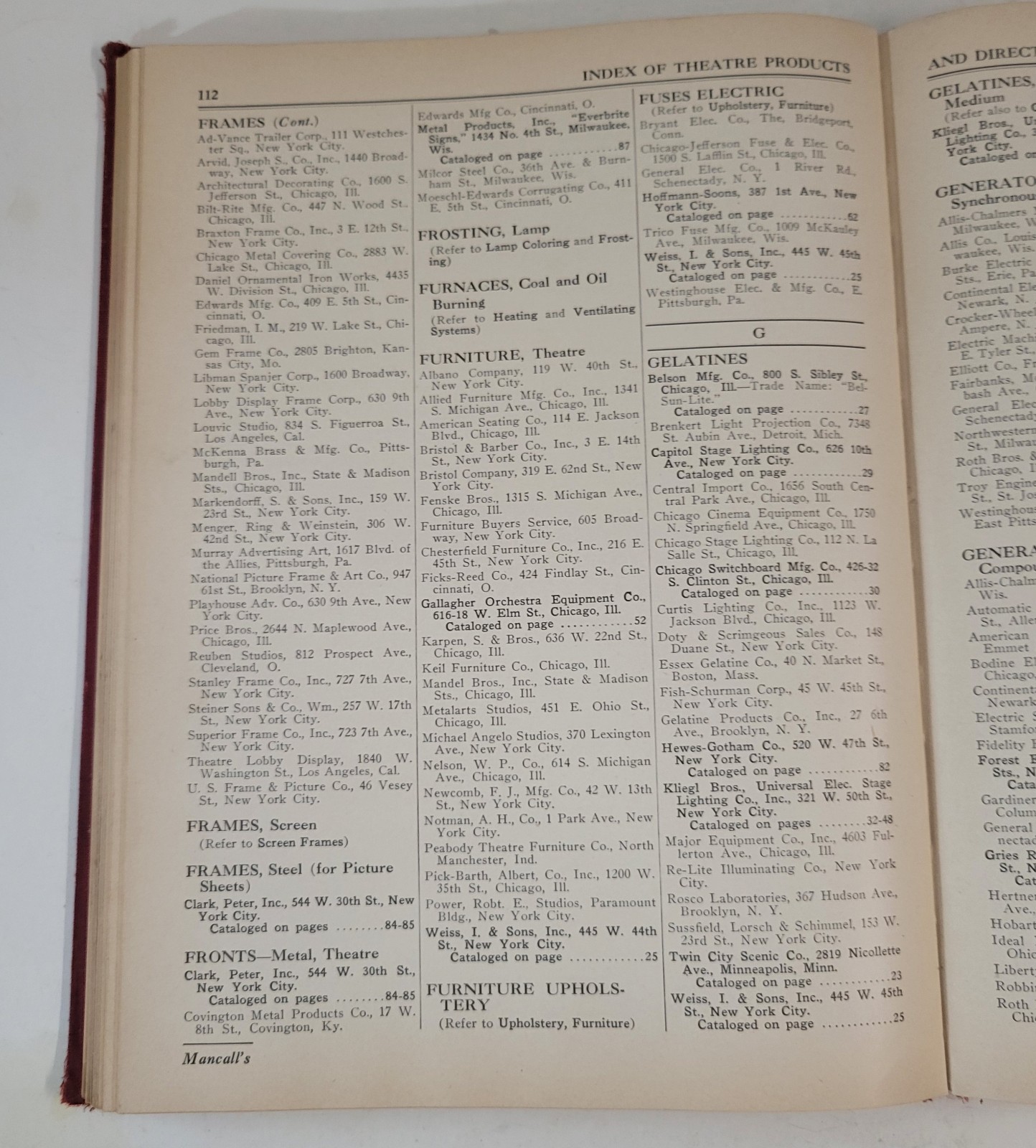 Mancall’s Theatre Building and Equipment Catalog 1931 Vintage Book F.A. Mancall