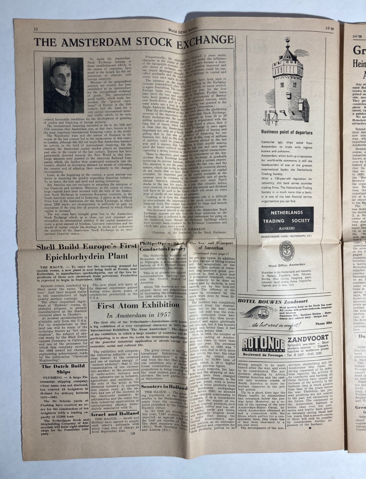 Holland World News Bulletin Amsterdam Vintage 1955 English German 2 Newspapers