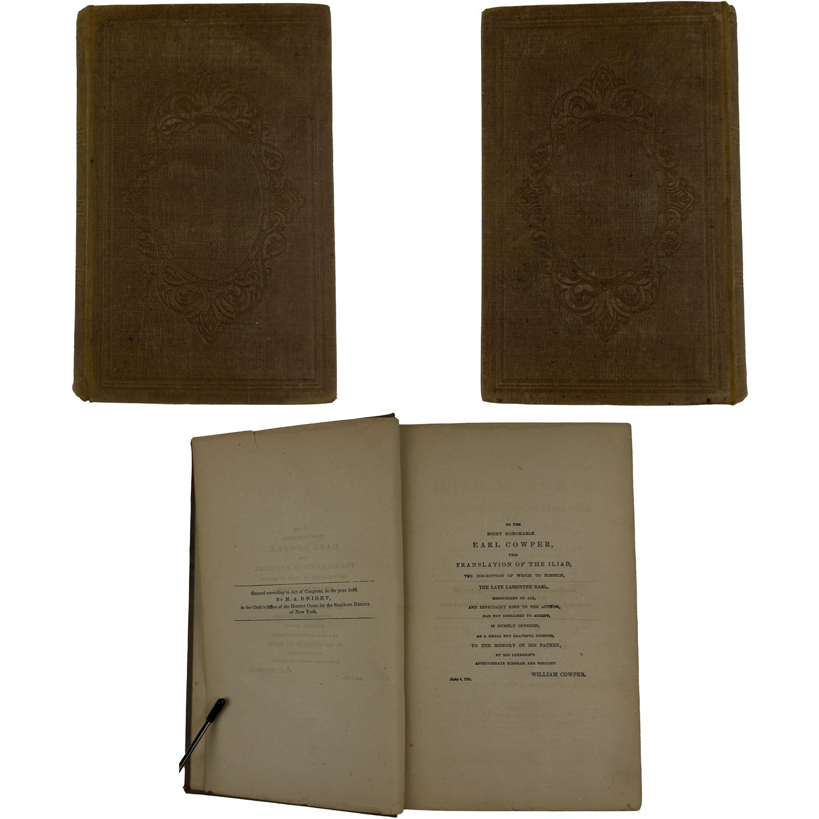1860 The Iliad of Homer — Cowper Transl. (Appleton) Southey/Dwight Antique Cloth