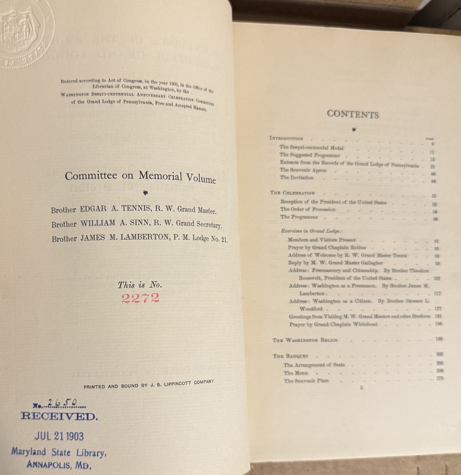 Sesqui-Centennial Anniversary Initiation of George Washington To The Freemasons