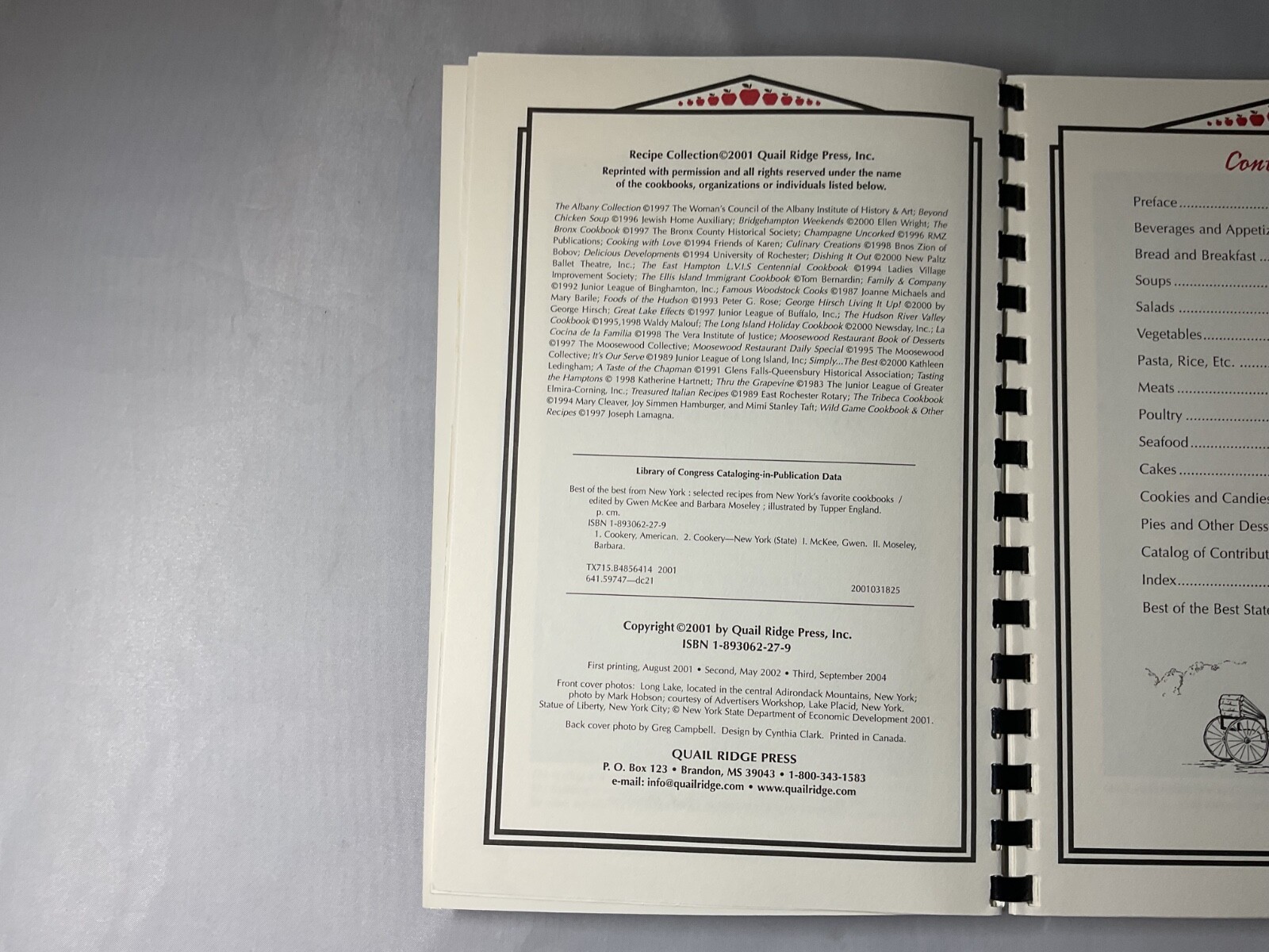 Best of the Best from New York Cookbook Quail Ridge Press 2004 Spiral Bound -C2