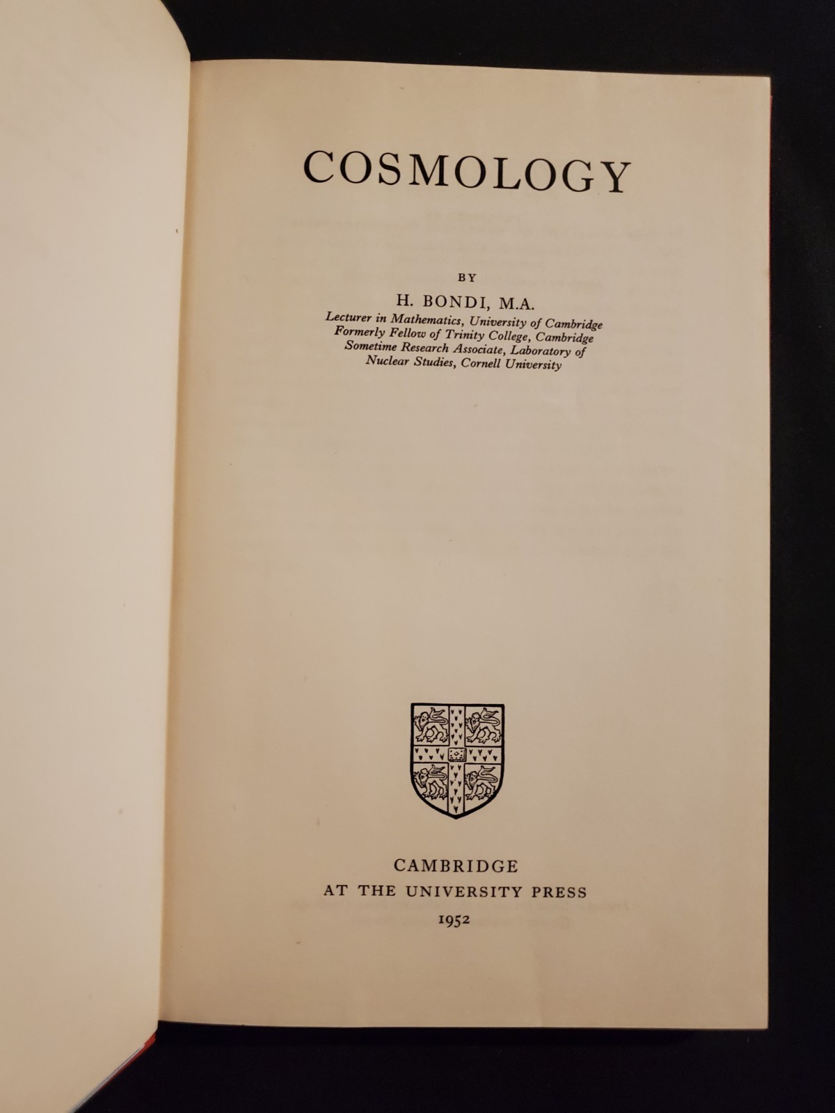 H. Bondi / Cosmology – 1st Edition 1952 *SCARCE* w/ Jacket Very Good Condition