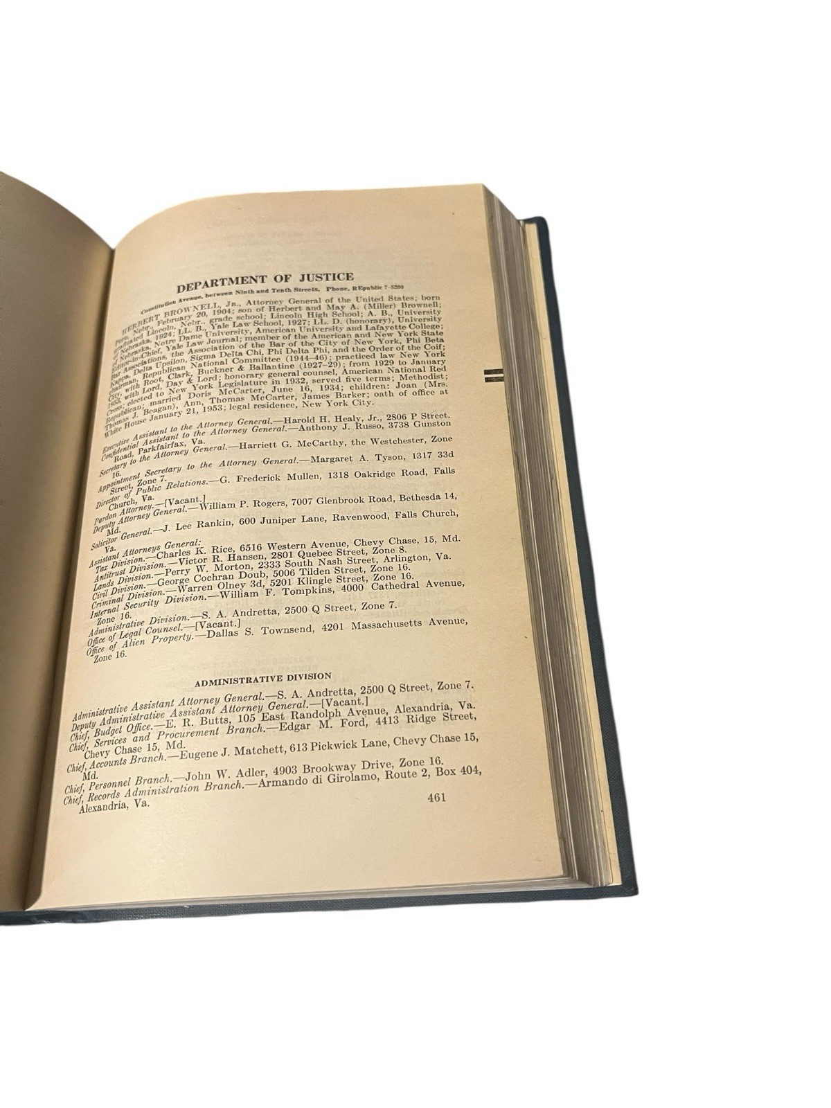 Official “Congressional Directory” 85th Congress 1st Session March 1957