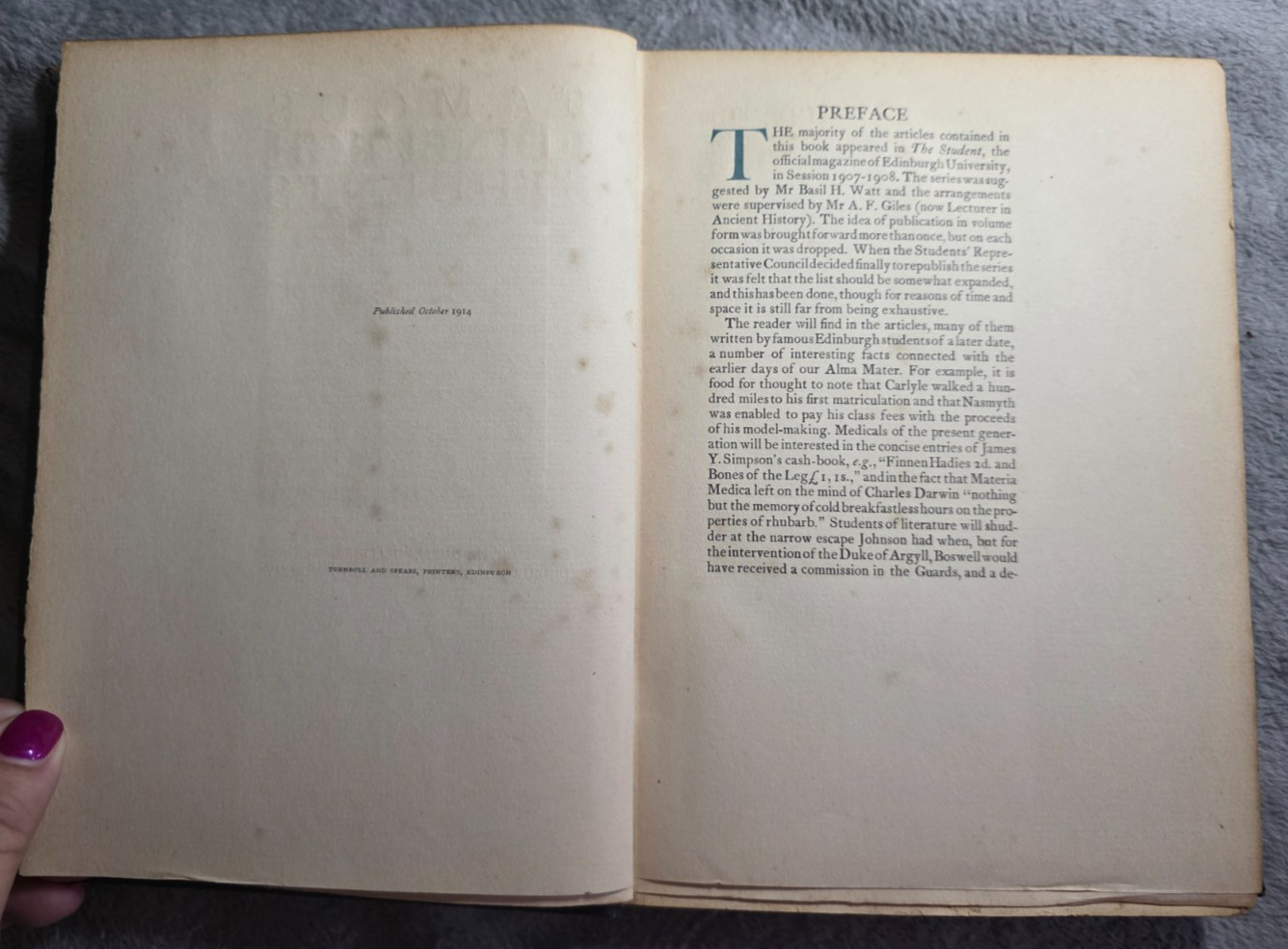 Famous Edinburgh Students ~HC 1914 Vintage Edinburgh University Scottish History