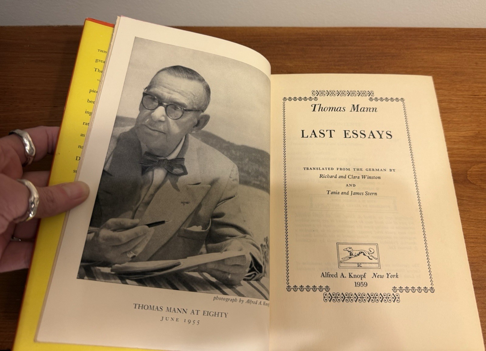Thomas Mann / Last Essays / 1st Ed. / HCDJ / Knopf, 1959