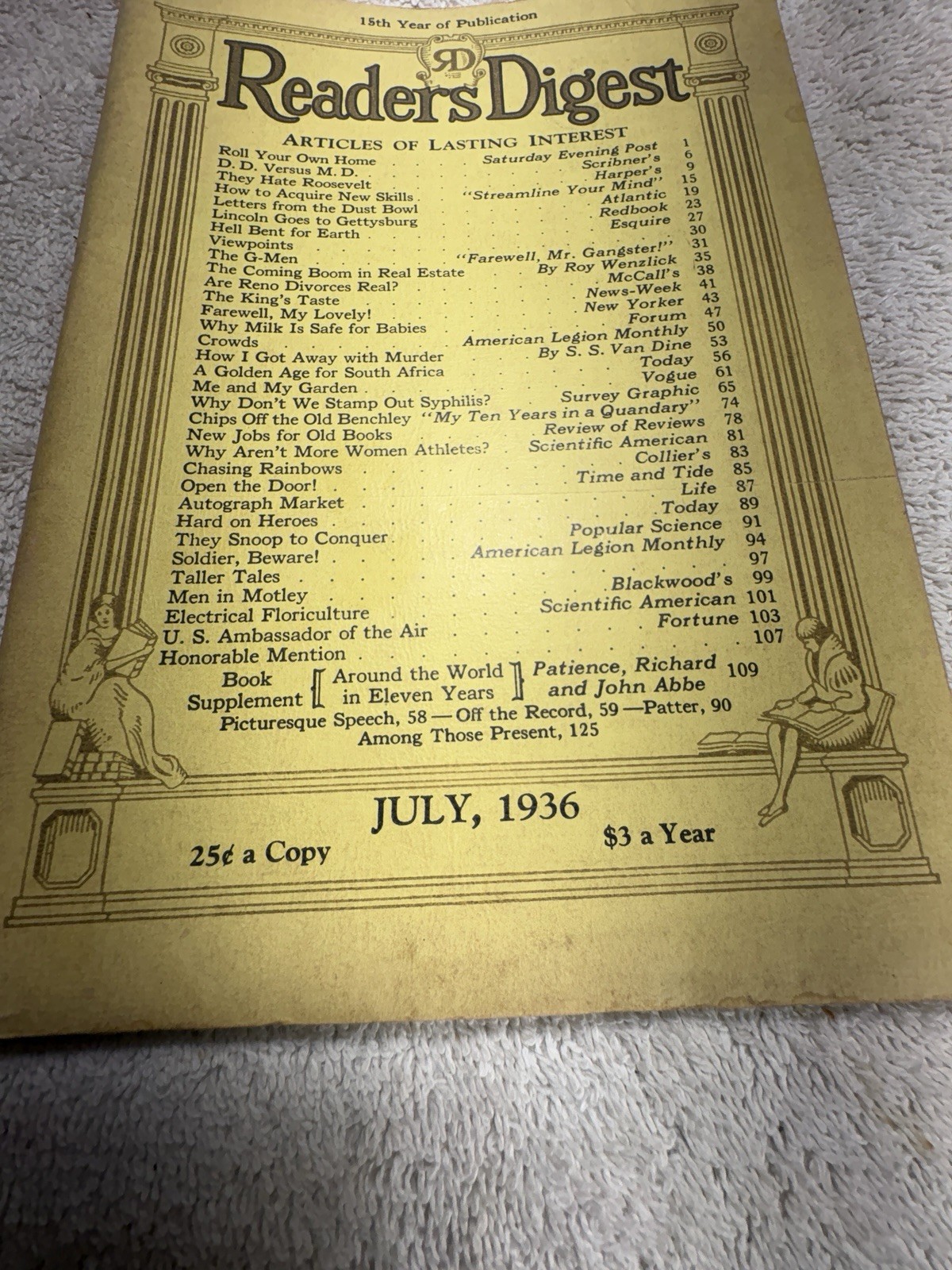 Readers Digest Vintage July 1936 Original Edition – Rare Beauty – Ex. Condition