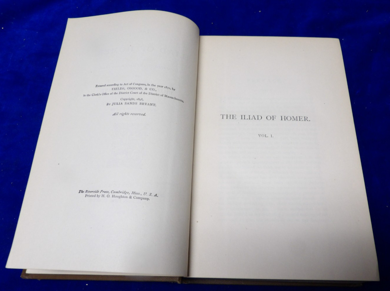 ILIAD OF HOMER translated BY WILLIAM CULLEN BRYANT, Two Vols in One 1898