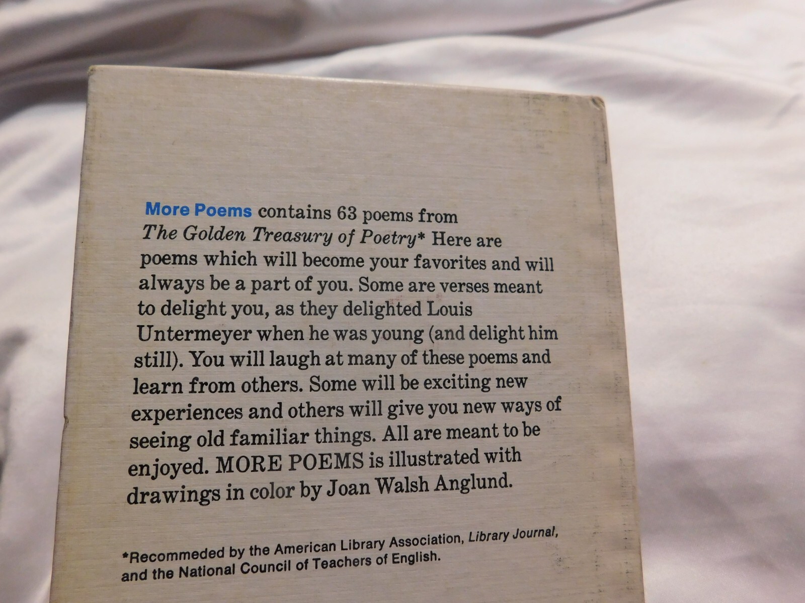 More Poems Selected By Louis Untermeyer Illus. by Joan Walsh Anglund 1959 HC