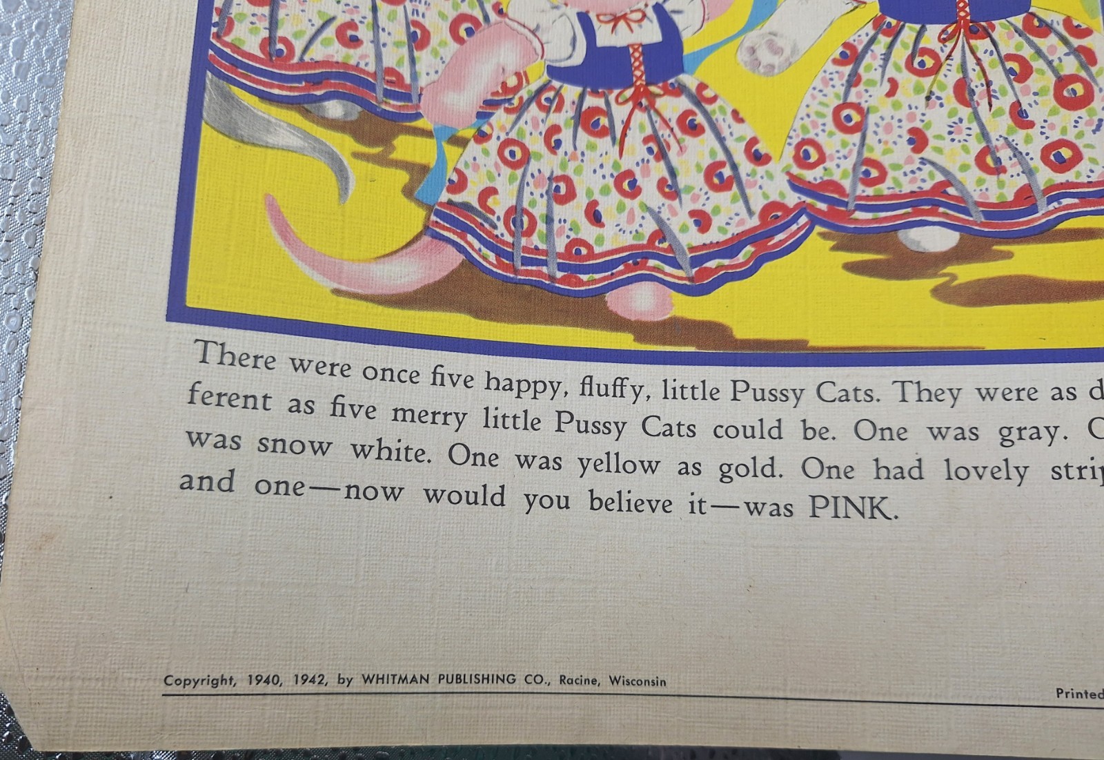 Five Little Pussy Cats Whitman 1942 Linen Book May Dorothy Purnell #912 Vintage