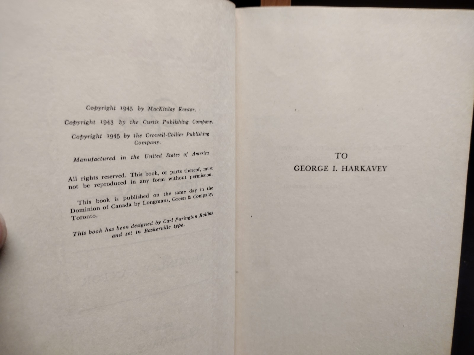 Glory for Me MacKinlay Kantor 1945 Coward-McCann, Inc. 268 Pages Good condition