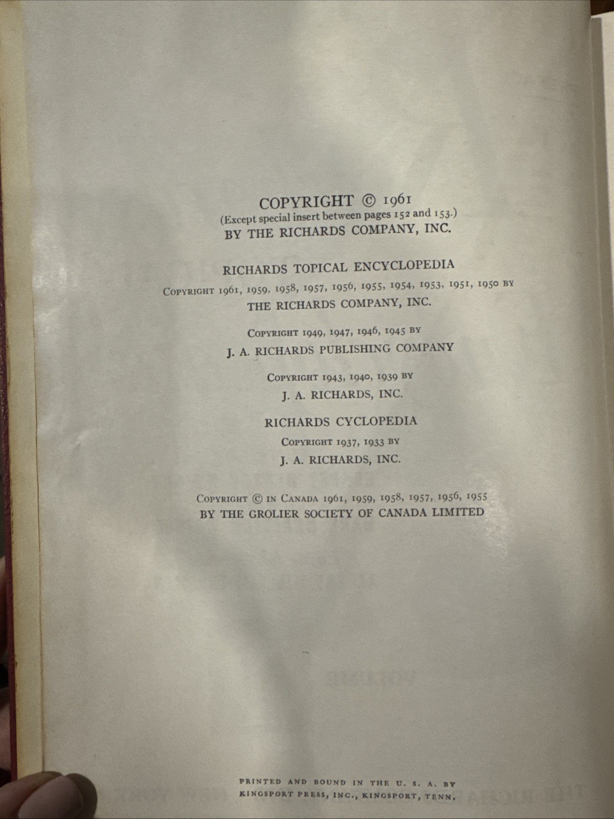 Richards Topical 15 Volume Complete Encyclopedia Set, 1961, VERY GOOD Cond.