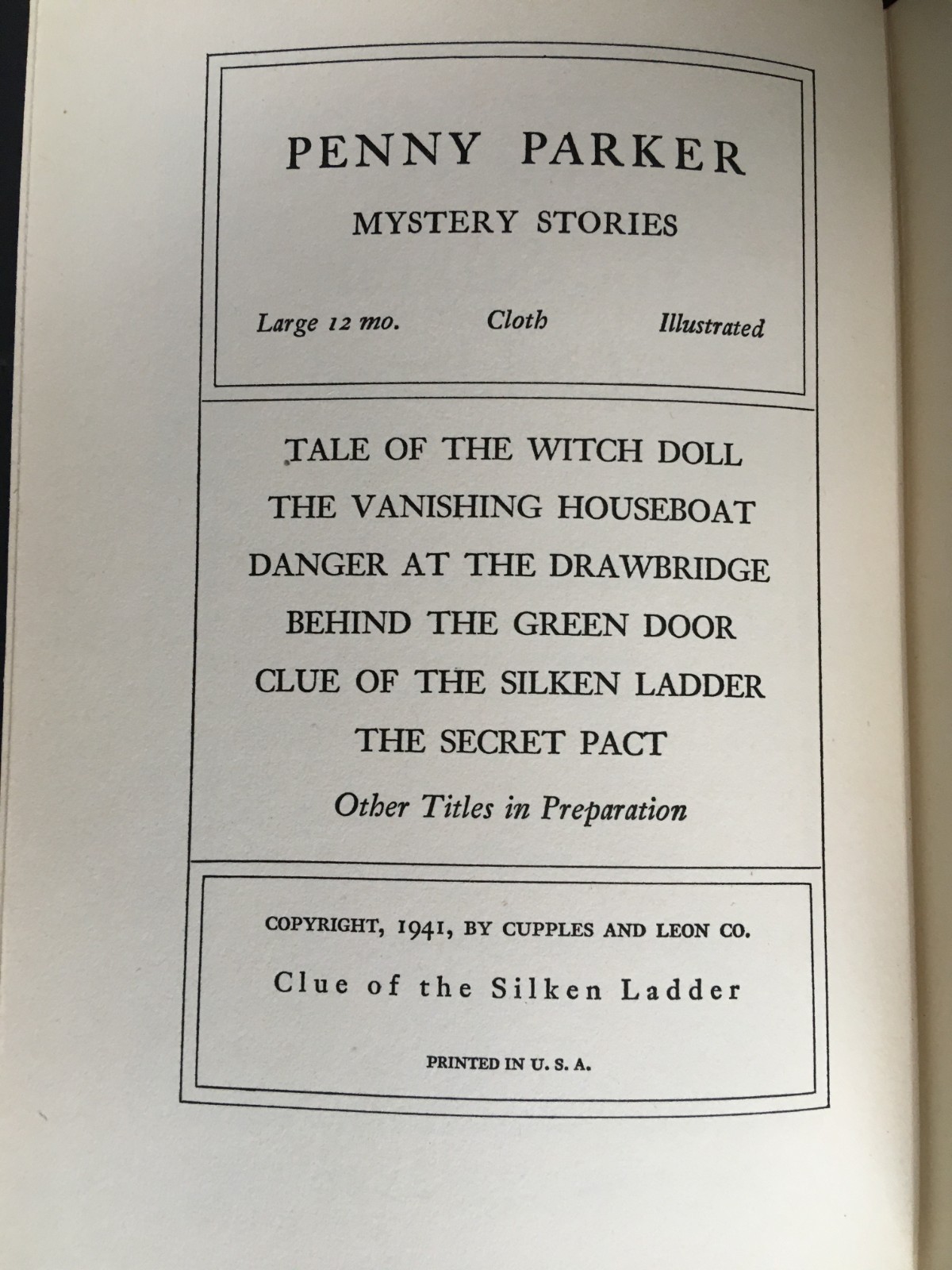 VTG Penny Parker Mystery CLUE OF THE SILKEN LADDER Mildred Wirt 1941 Cupples