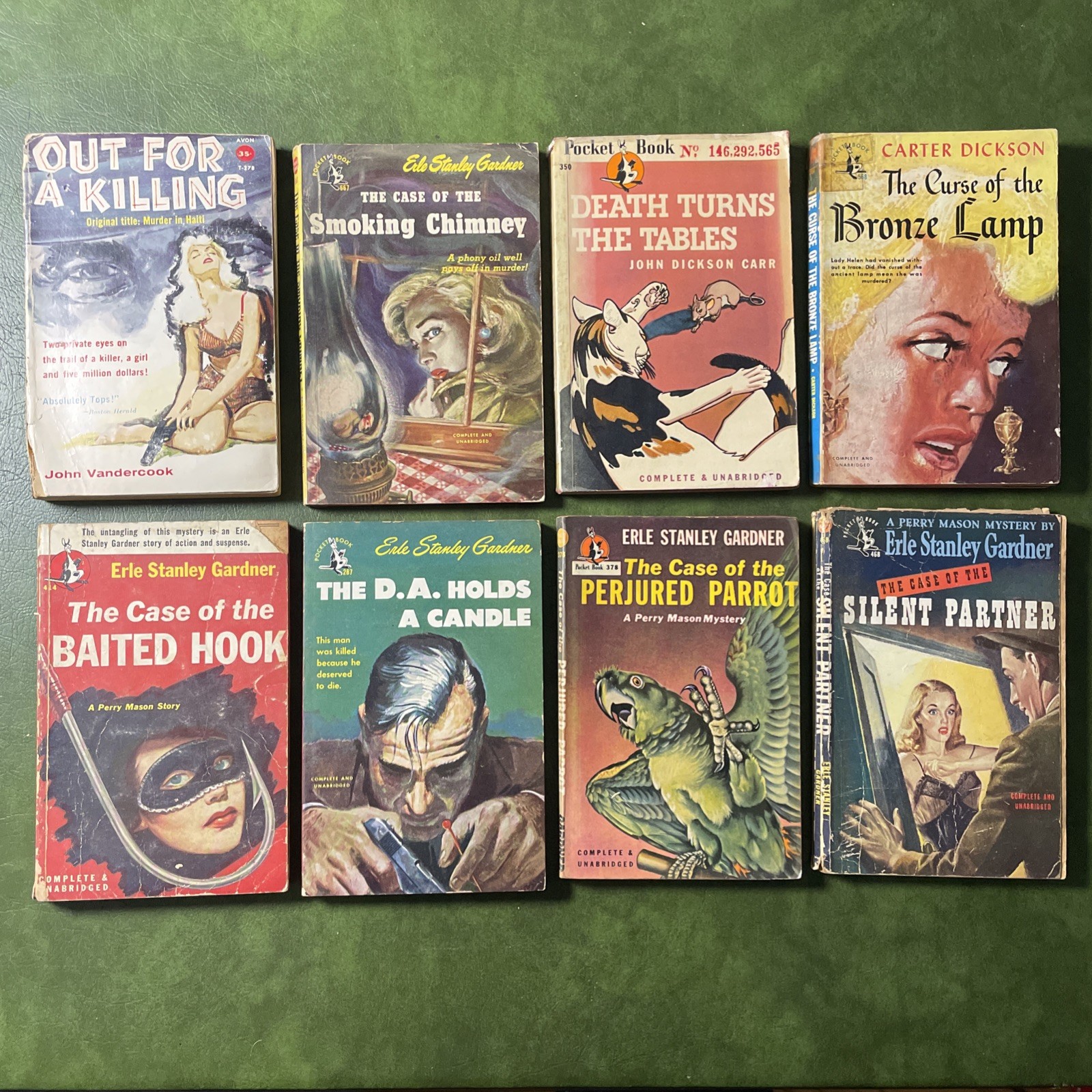 Vintage Pulp Paperback Lot (8) ~ Crime Sleaze Mystery ~ Gardner, Dickson, Carr