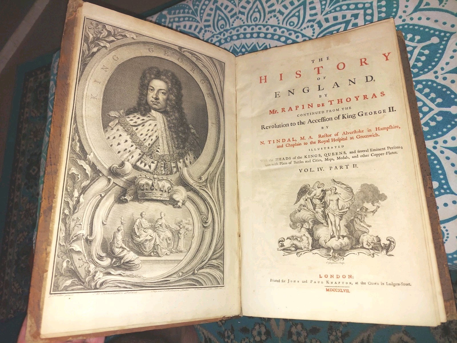 1747 History of England XL 10×16″ Folio Leather Illustrations Map Rare