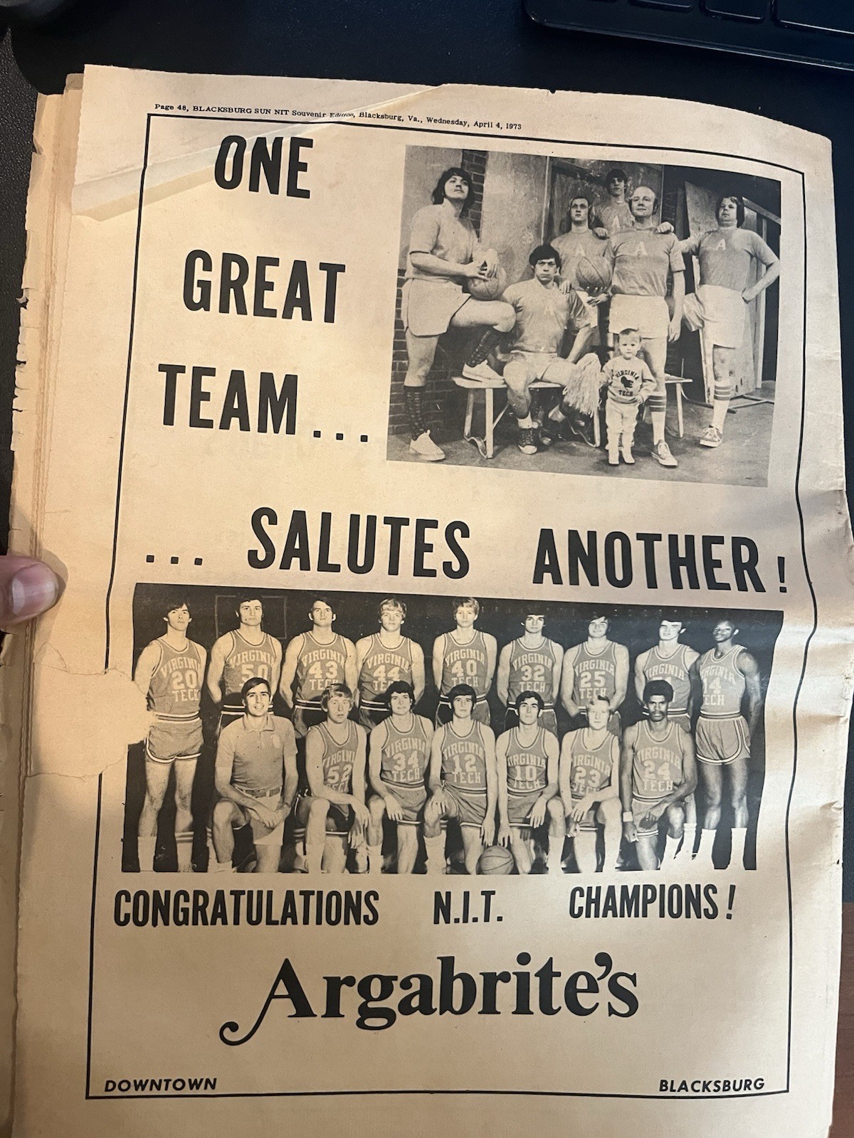 The Blacksburg Sun – VA Tech NIT Champions Souvenir Edition (1973)