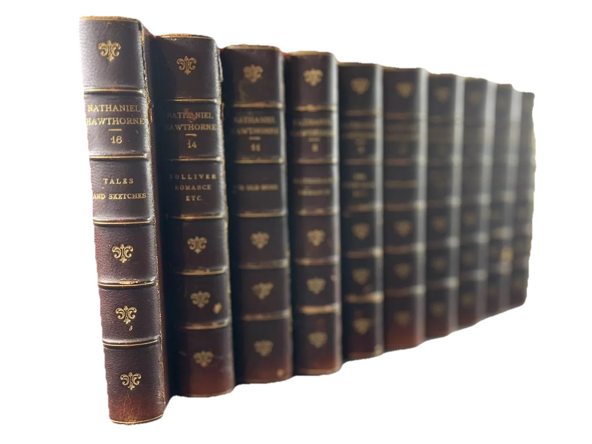 1900 Hawthorne Writings Old Manse Edition Engravings Uncut Pages Leather