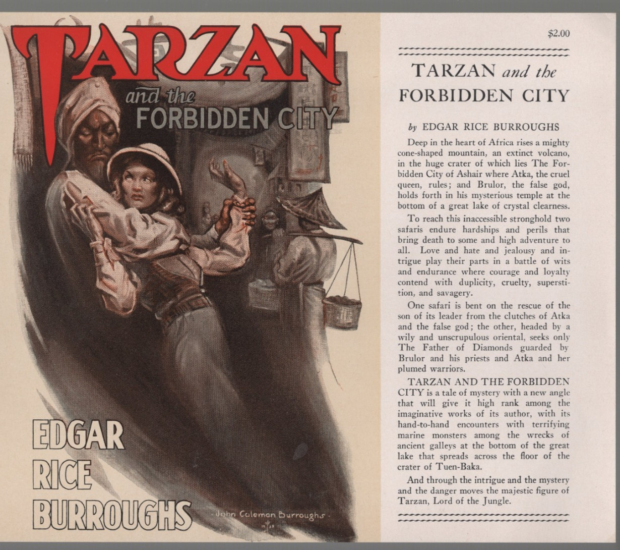 Tarzan and the Forbidden City 1st Edition Dust Jacket ONLY UNUSED F-FV