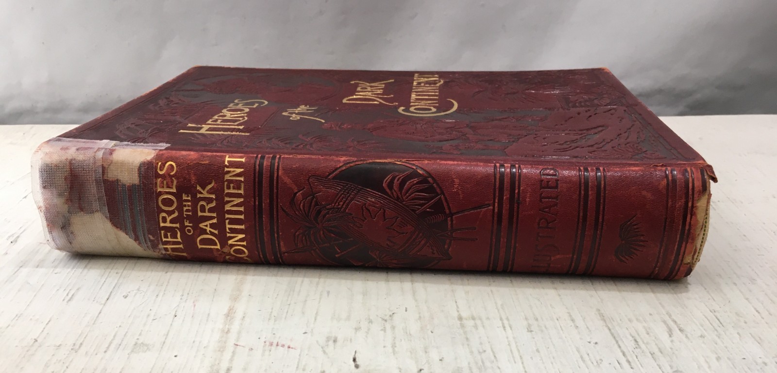 HEROES OF THE DARK CONTINENT Embossed LEATHER Gold Edges 1890 Africa Discoverie