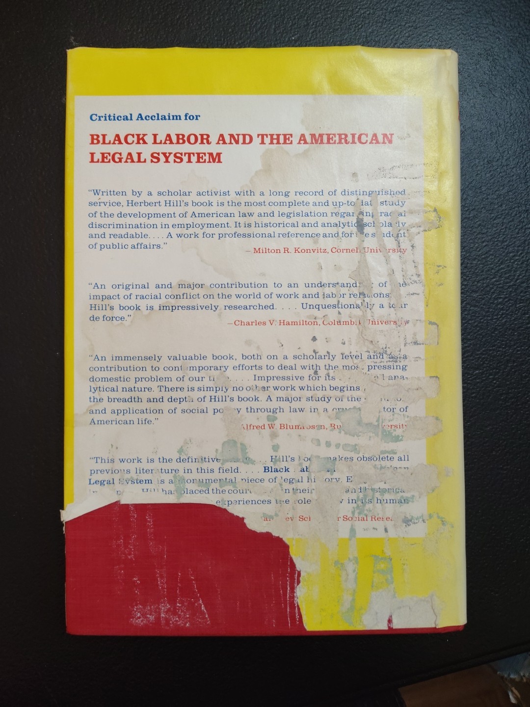 HERBERT H. HILL – BLACK LABOR & THE AMERICAN LEGAL SYSTEM – 1ST ED. 1977