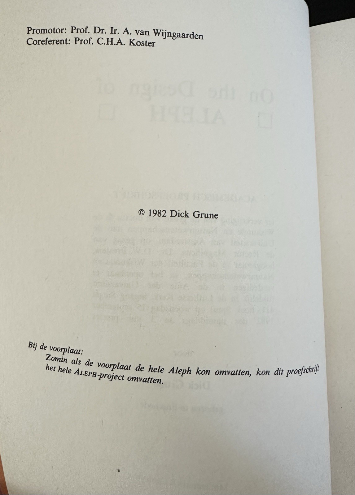 1982 ALEPH Programming Language Dissertation Grune Compiler Design CS Computing