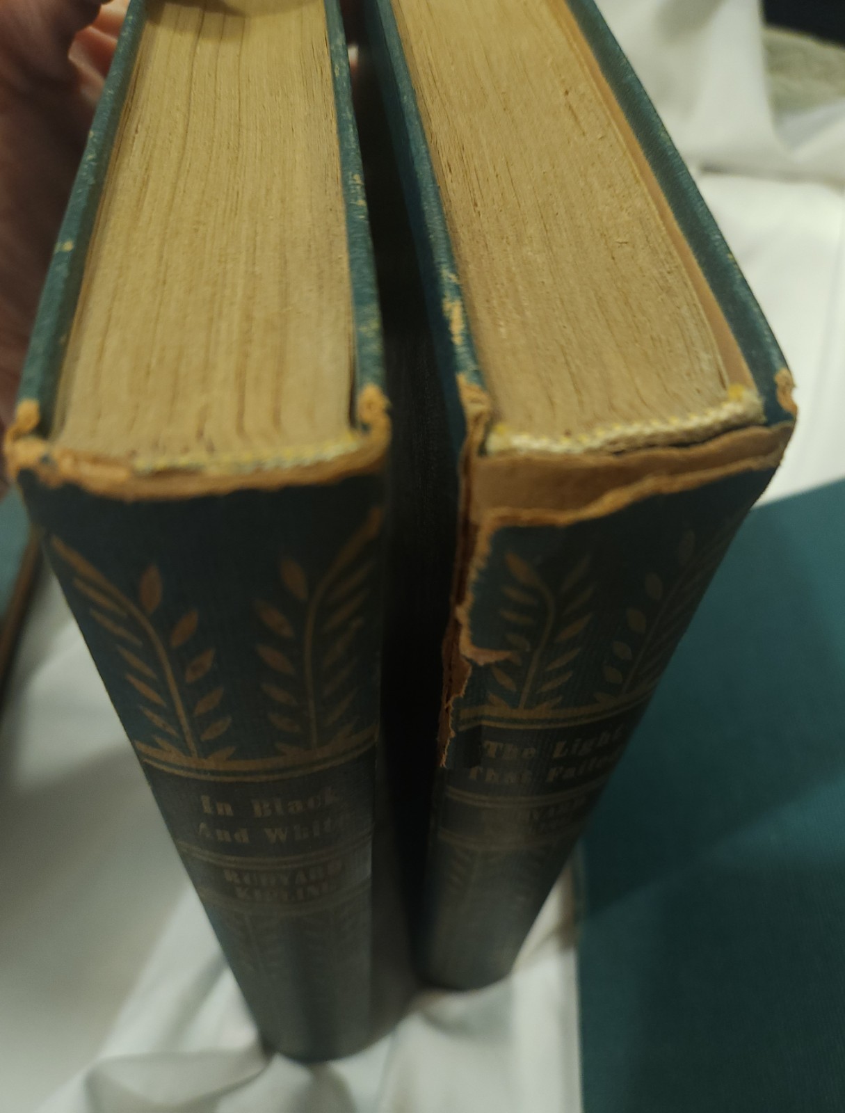 6 Antique Rudyard Kipling Book Set Green Cover Gold Embossed Flags & Drums 1886
