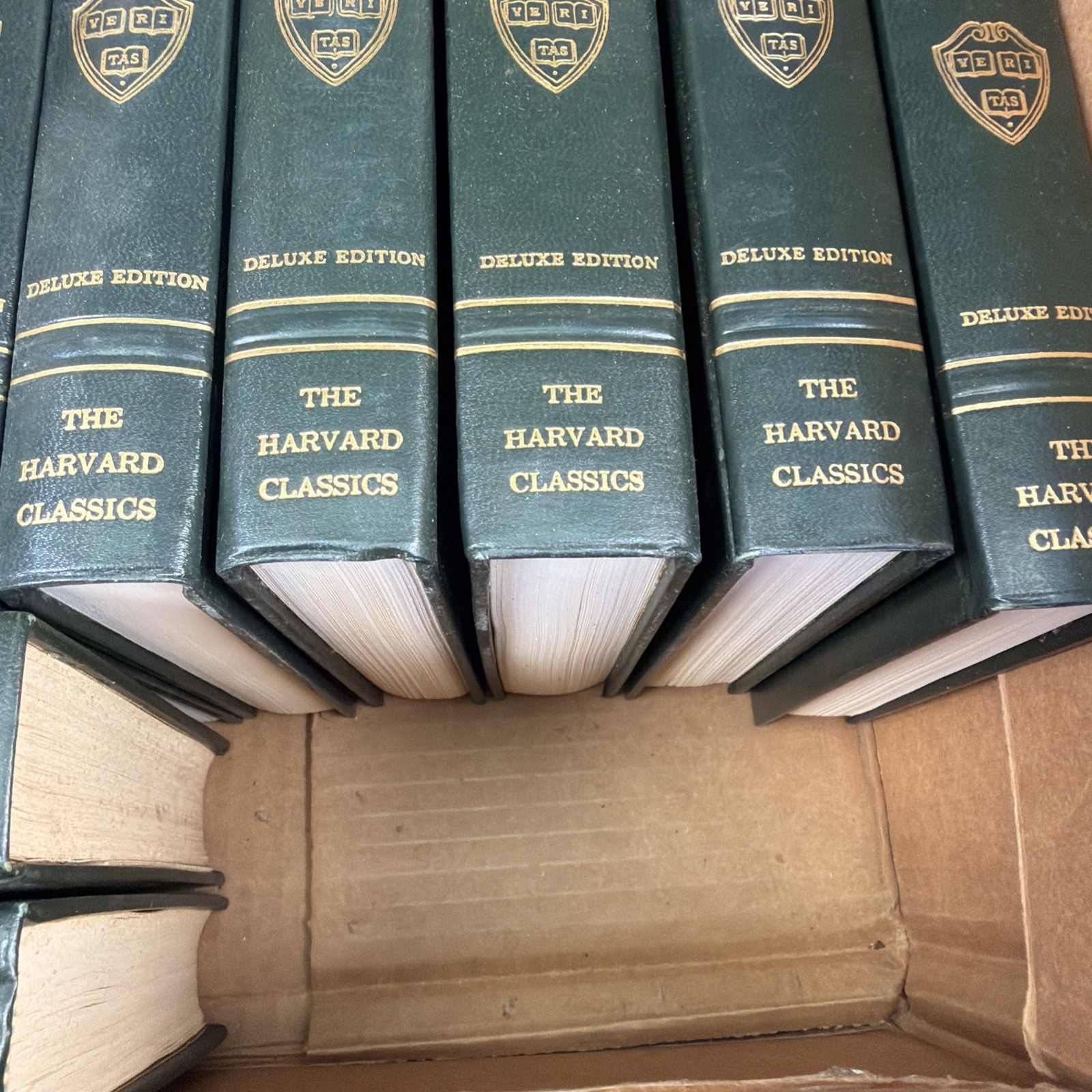 Lot of 15 The Harvard Classics 1969 Deluxe Edition Green & Gold Faux Leather HC