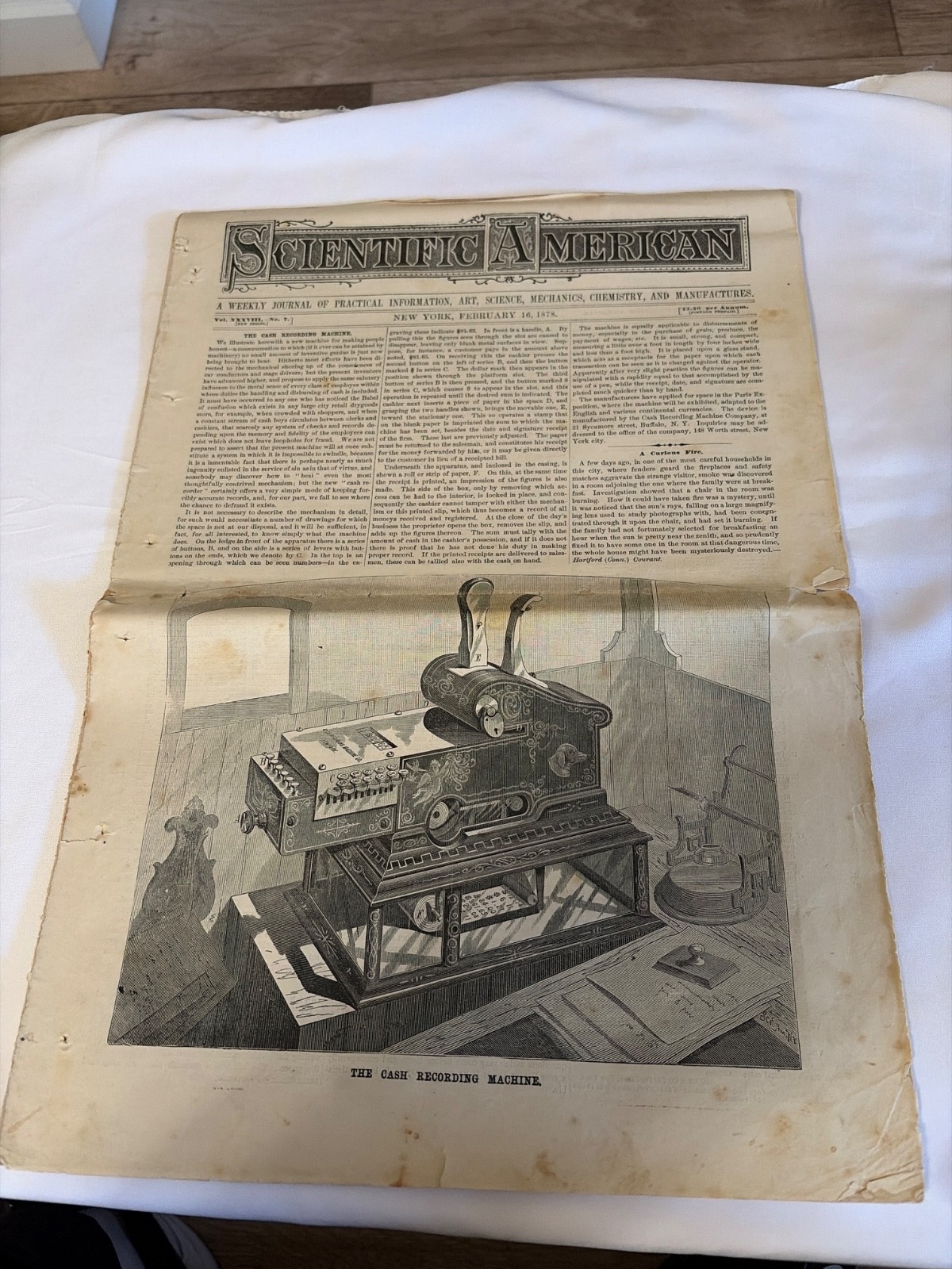 Original Scientific American Feb 16 1878 Cash Recording Machine Early Cash Regis