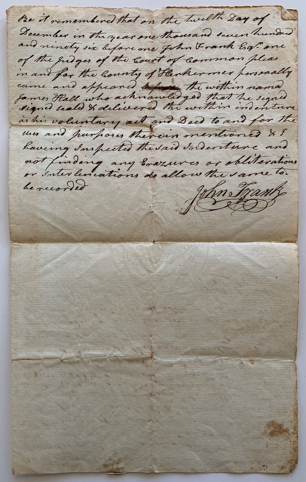 New York18th Century Hand-made Paper 1796 Indenture with Rare 1793 Watermark