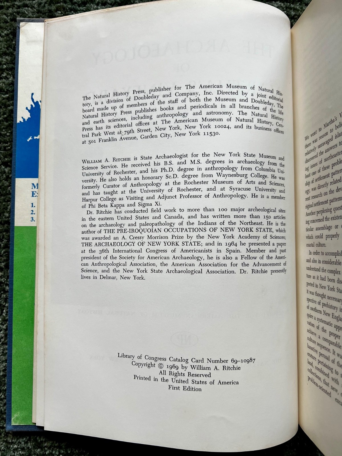 “THE ARCHAEOLOGY OF MARTHA’S VINEYARD” BY WILLIAM A. RITCHIE” 1969 FIRST EDITION