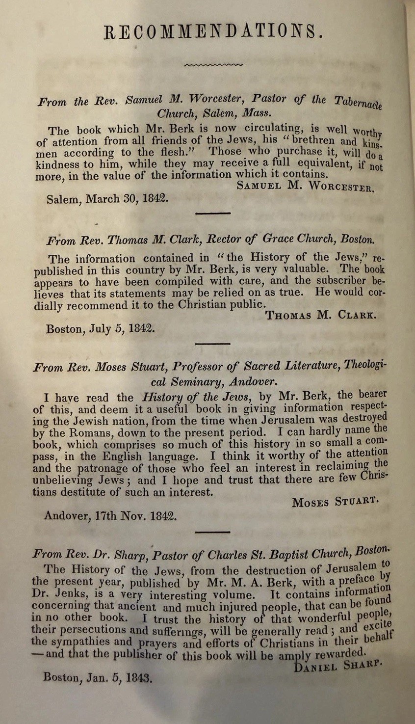History of the Jews 1844 M.A. Berk Boston HC Antique Book Titus Jerusalem
