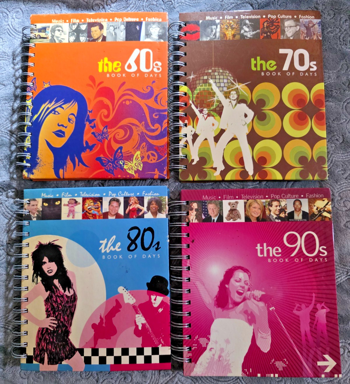 60s, 70s, 80s, 90s Book of Days SET of 4 ~Spiral Retro Pop Culture Music Film TV