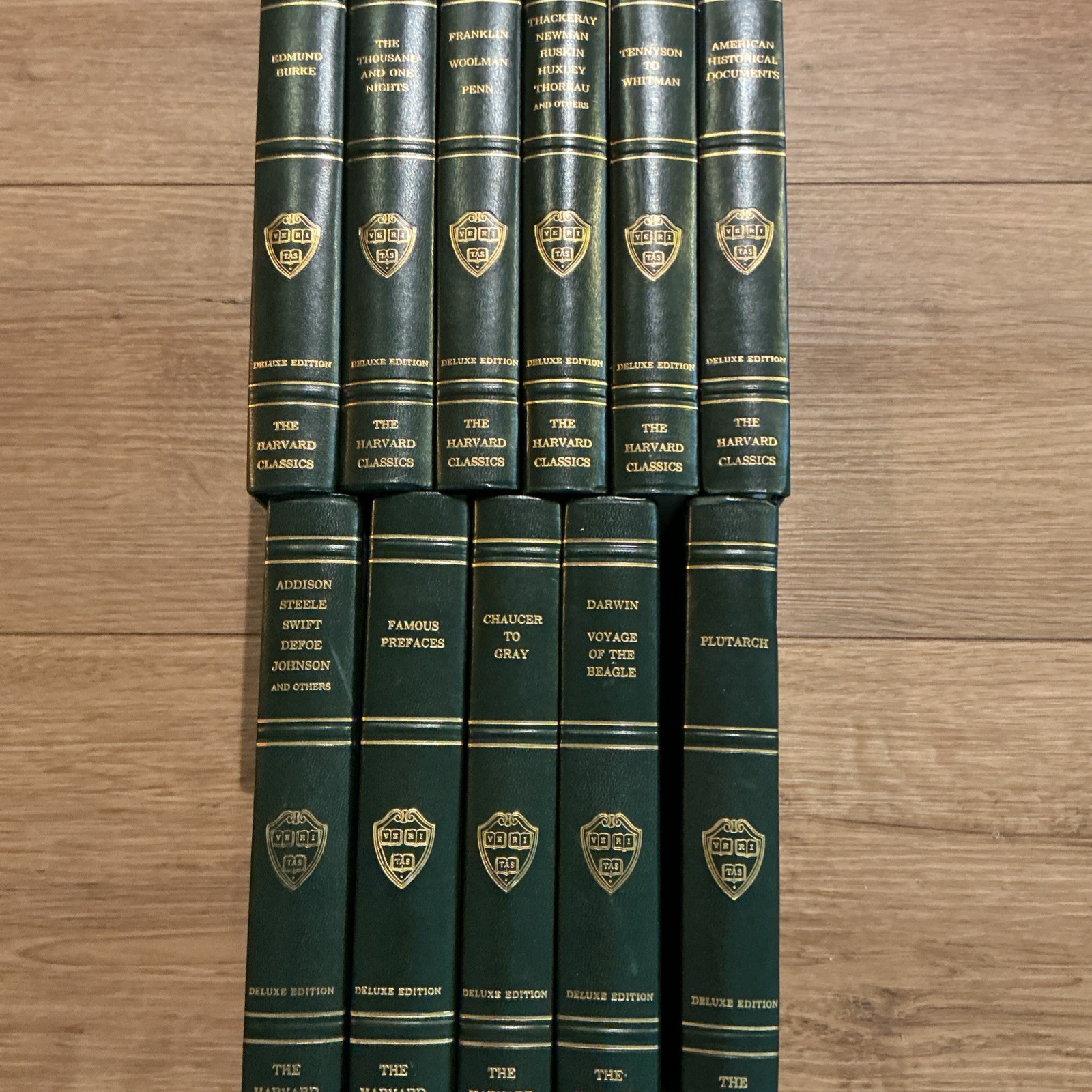 Lot of 11 Harvard Classics Vintage 1937 Green Gold Hardcover Books Home Library