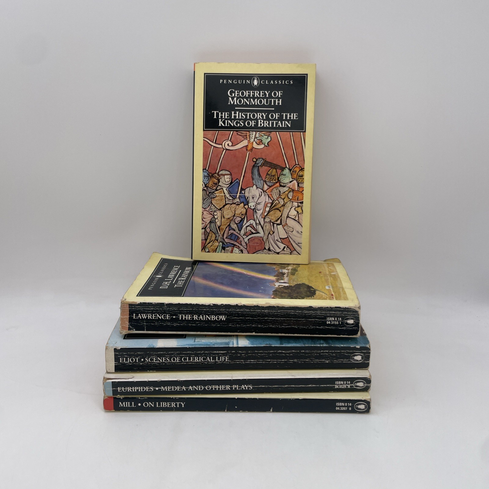 Lot of 5 Vintage Penguin Classics – Lawrence, Eliot, Euripides, Mill, Monmouth